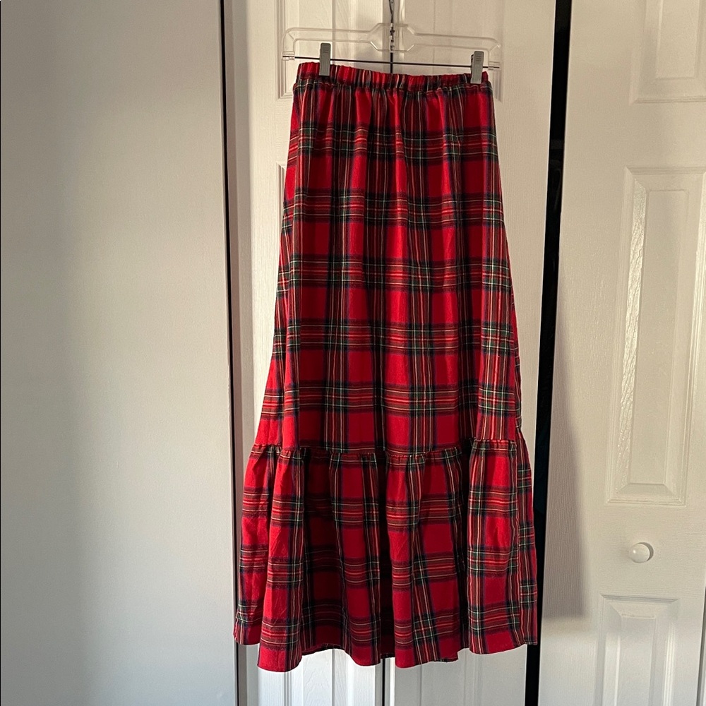 Cupshe Red Plaid Tiered Maxi Skirt | Elastic Waist | Size Small - Picture 2 of 4